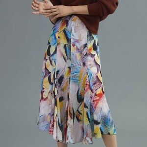 Anthropologie A-Line Midi Skirt Abstract Butterfly Print Romantic Flowy